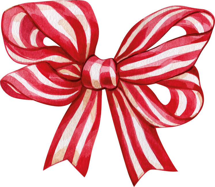 Red gift bow. Watercolor drawing. Christmas decoration